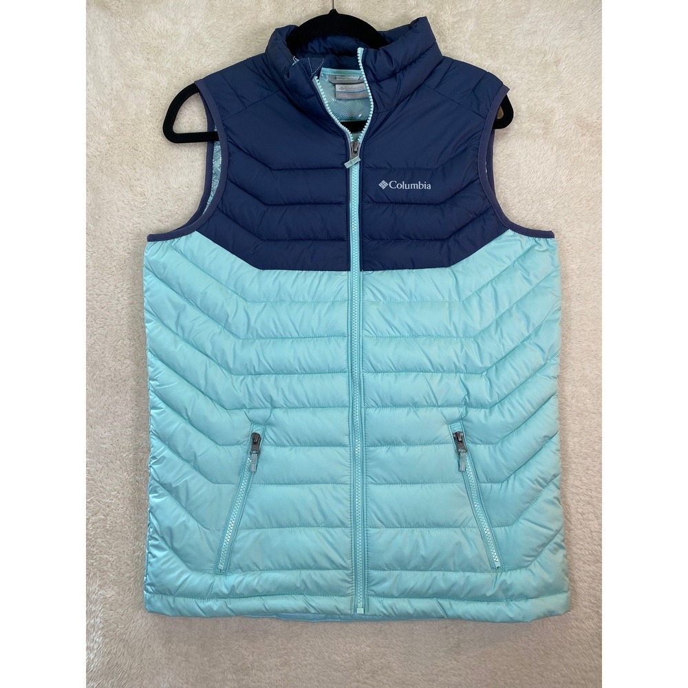 Columbia Powder Lite Puffer Vest Navy Light Blue Omni-Heat Insulated Girls XL